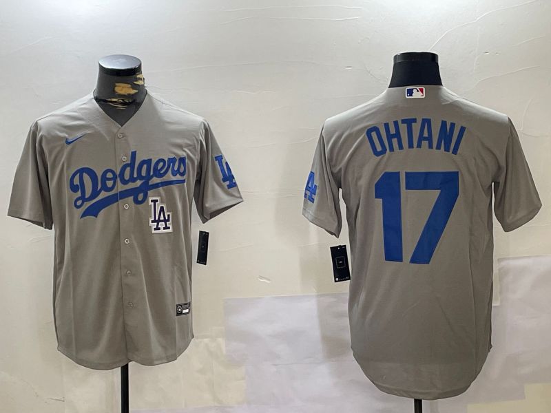 Men Los Angeles Dodgers 17 Ohtani Grey Game 2024 Nike MLB Jersey style 11207
